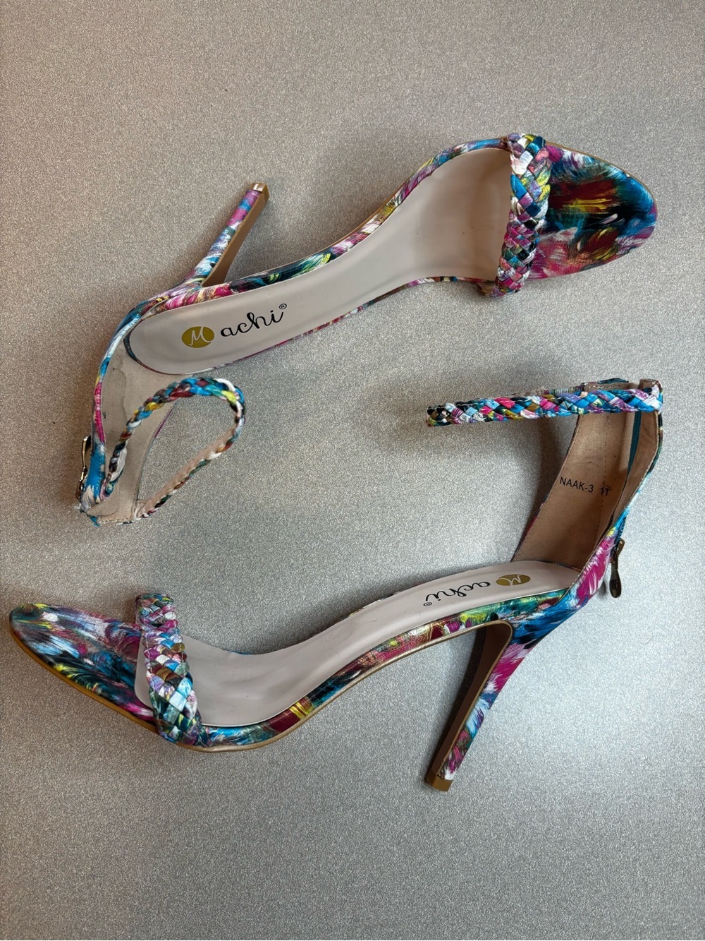 Machi Multicolor Tropical Braided Strap High Heel Sandals